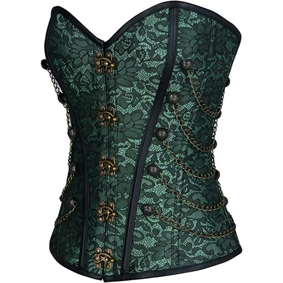 Brand new Women's Spiral Steel Boned Steampunk Gothic Bustier Corset, Green - Picture 6 of 7